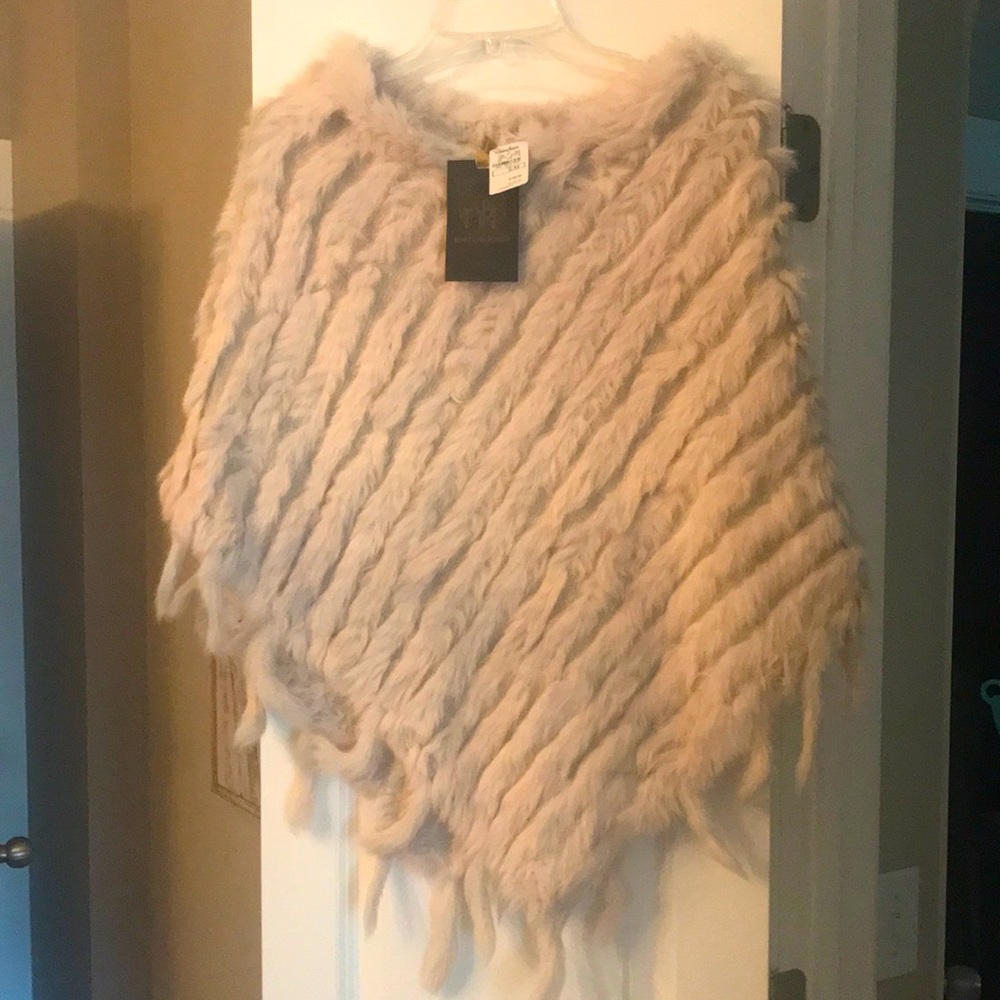 Metric Knits rabbit fur shawl-poncho